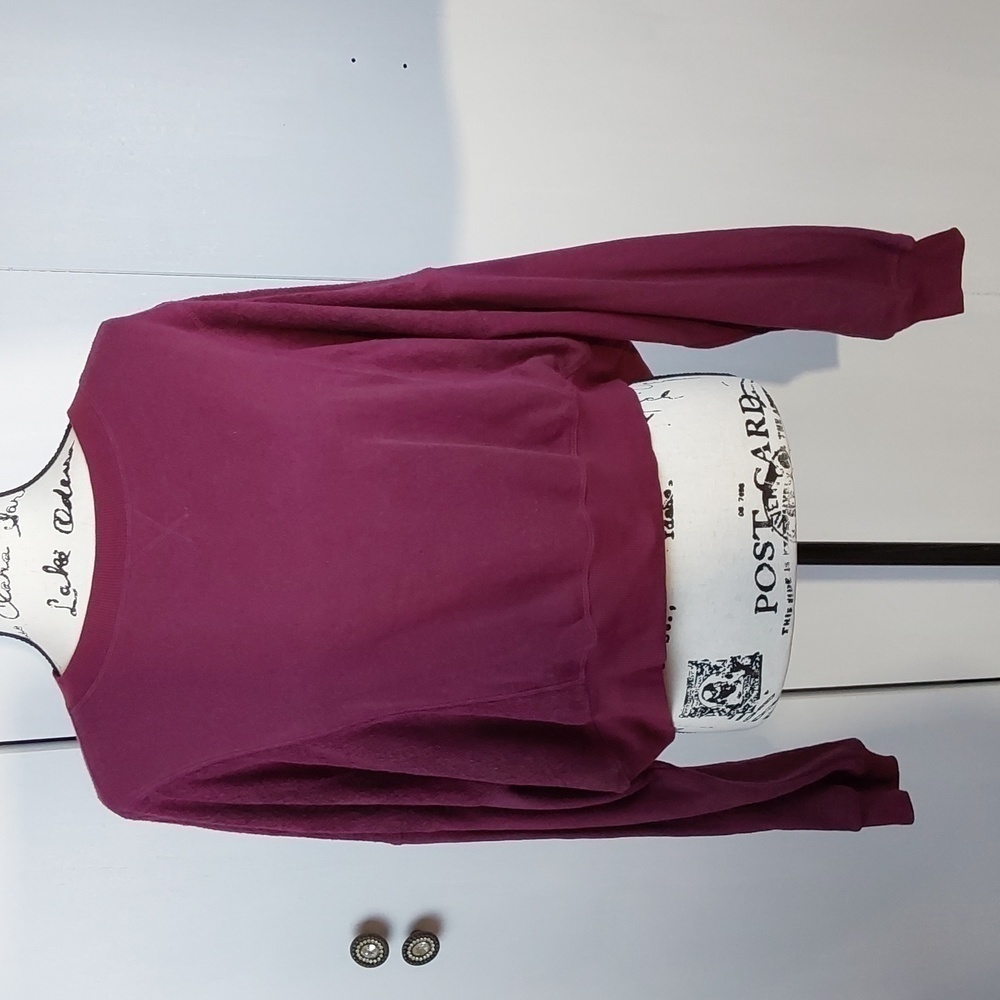 So- Womens Burgundy Lounge Life Cropped Crew neck Sweatshirt Soft! Sz.XL
